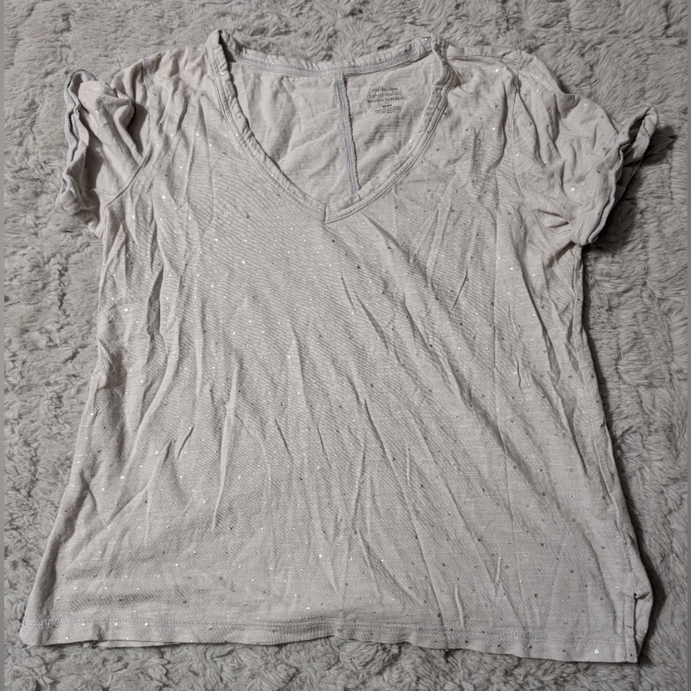 Banana Republic Malibu T-shirt Gray with silver Polka Dots Women's Size Medium
